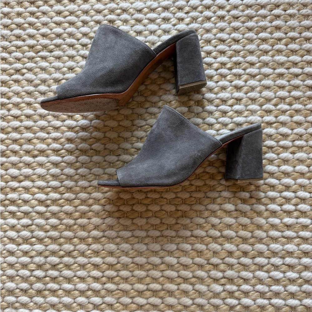 Maryam Nassir Zadeh Gray Suede Open-Toe Block Heel Mules